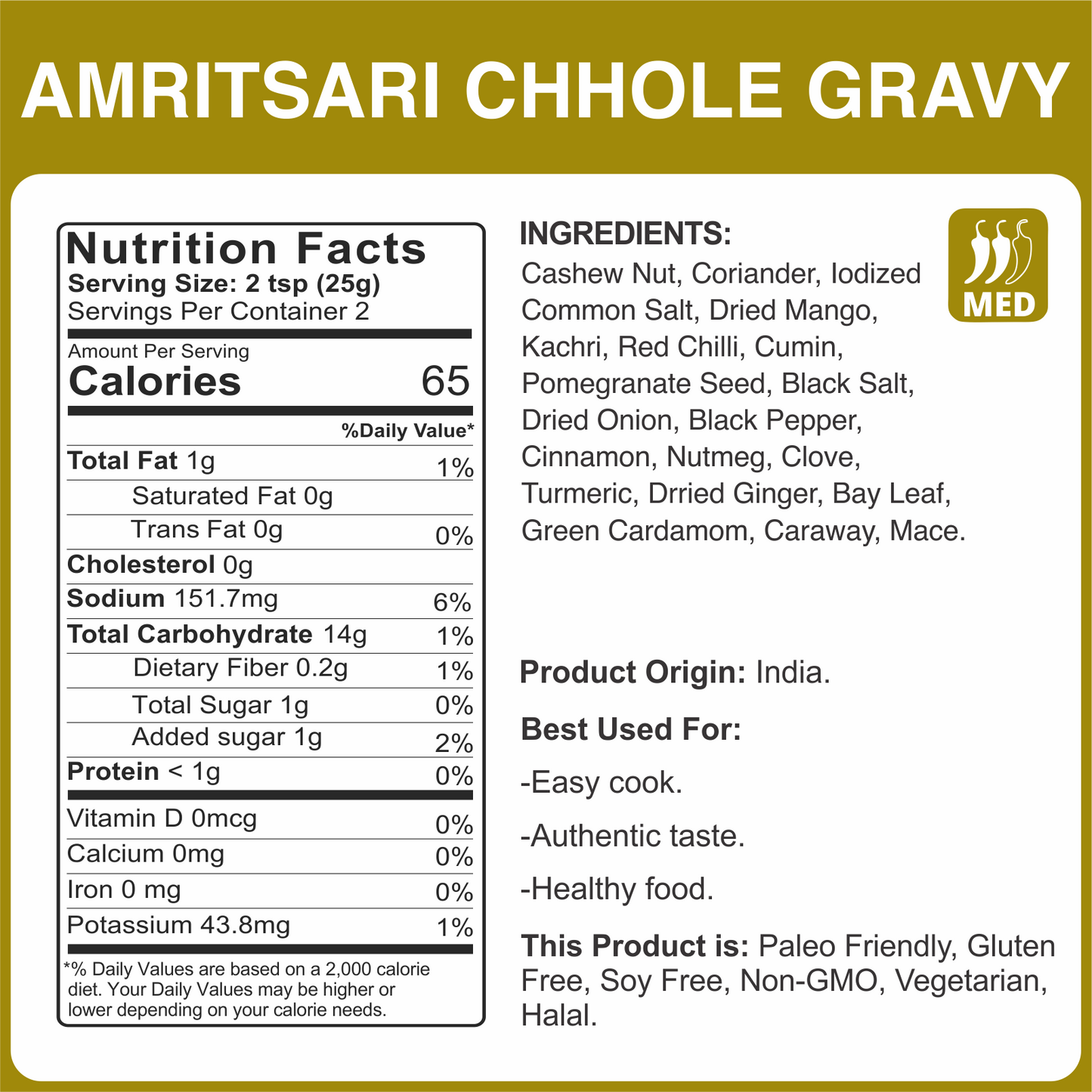 alcoeats Amritsari Chhole Gravy - Nutrition