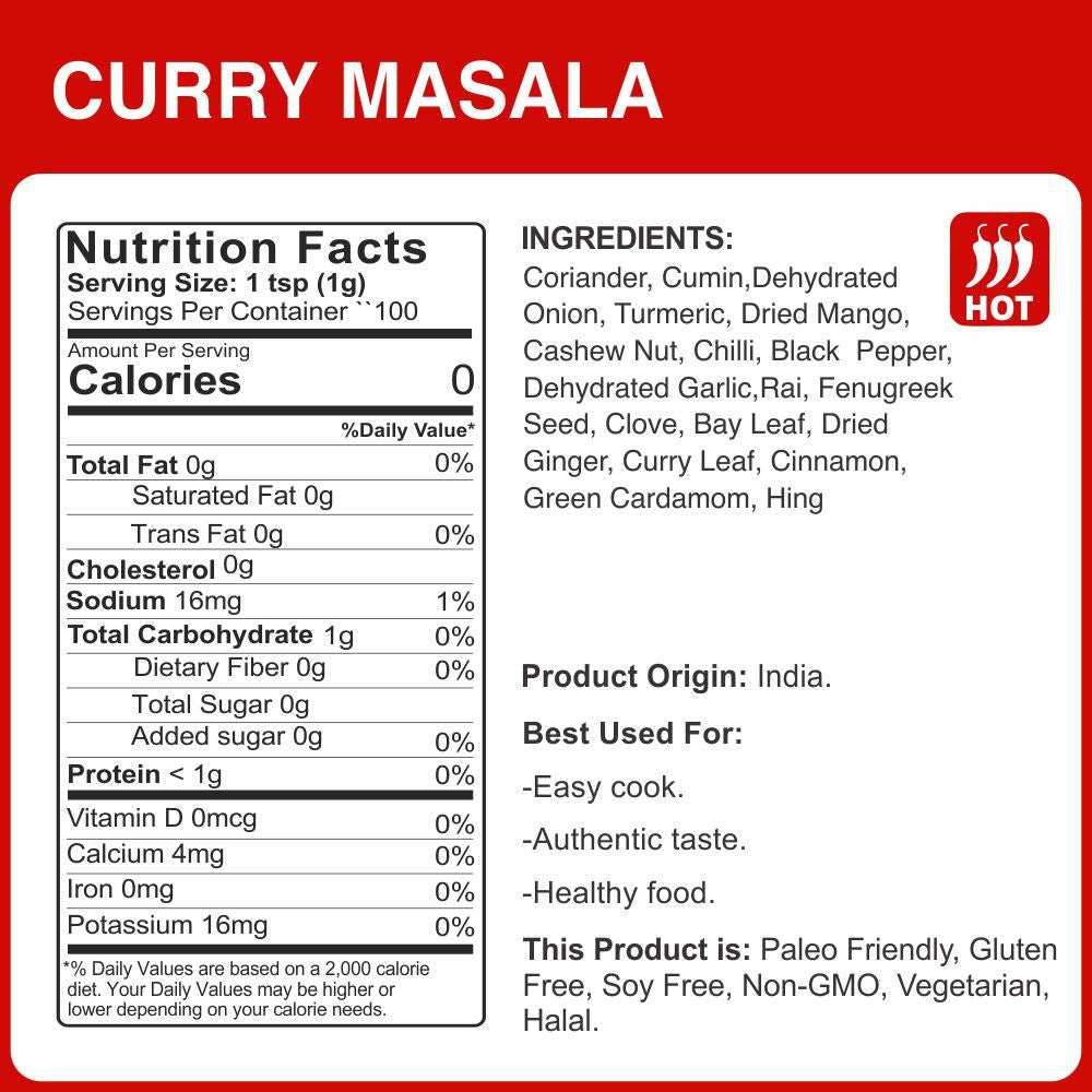 alcoeats Curry Masala- Nutrition