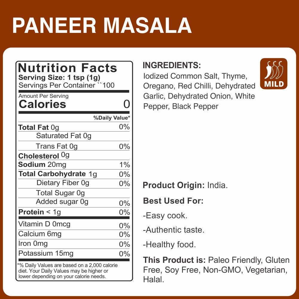 alcoeats Paneer Masala - Nutrition