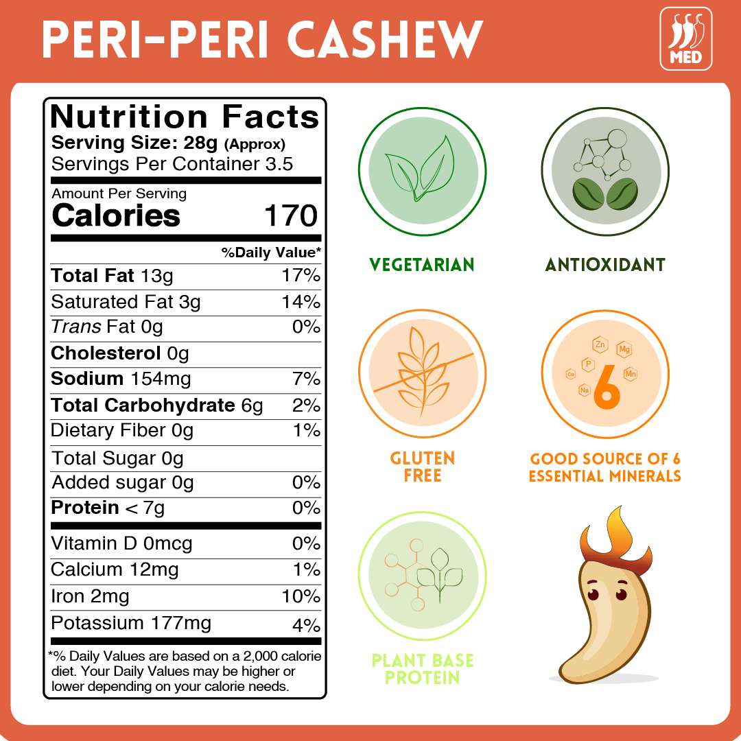 alcoeats Peri Peri Cashews -Nutrition
