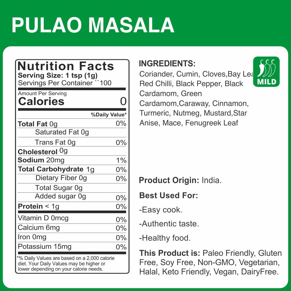 alcoeats Pulao Masala - Nutrition