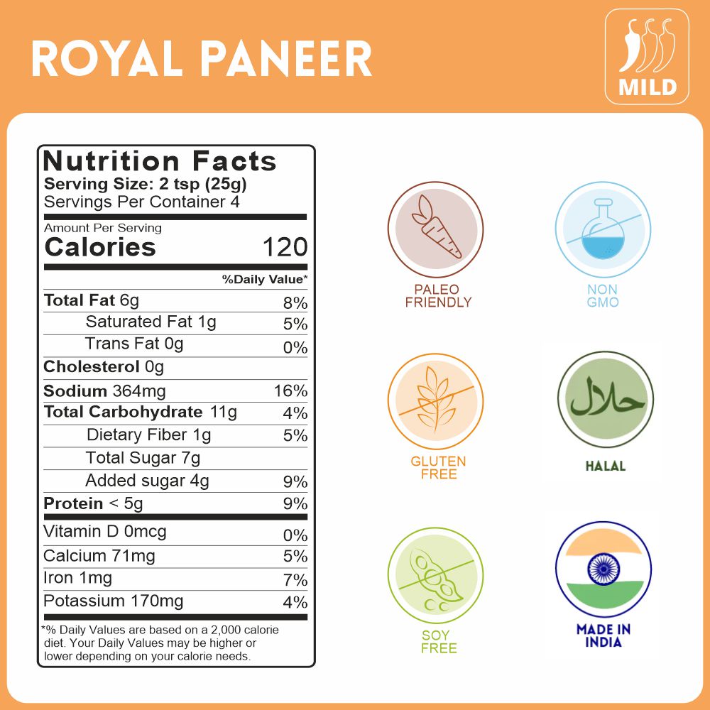 alcoeats  Royal Paneer 100 gm Jar Nutrition Facts