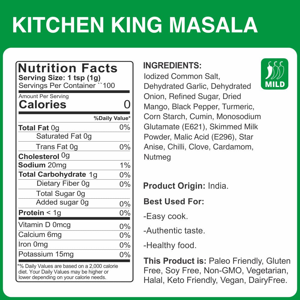 alcoeats Kitchen King Masala-Nutrition