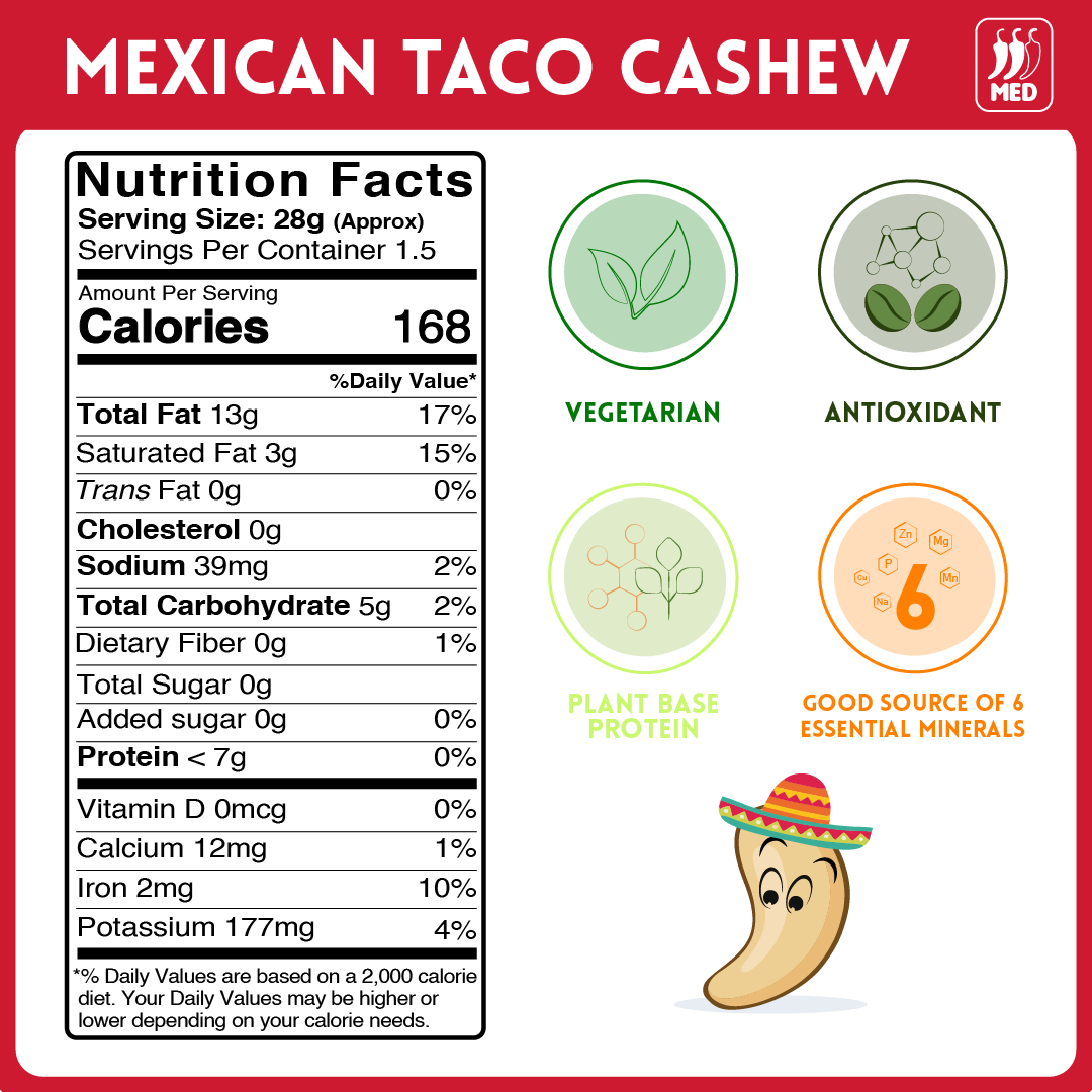 alcoeats Mexican Taco Cashews - Nutrition