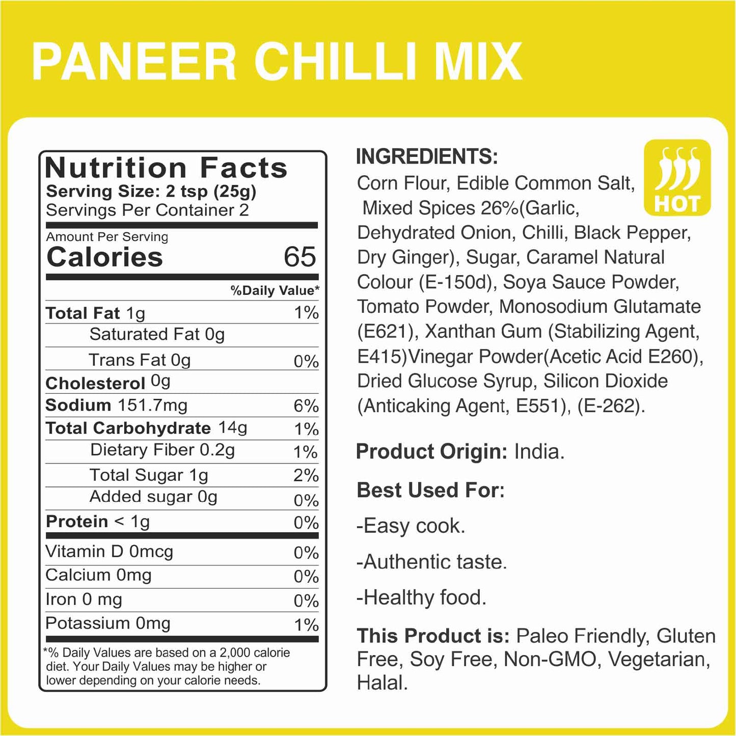 alcoeats Paneer Chili Mix -Nutrition