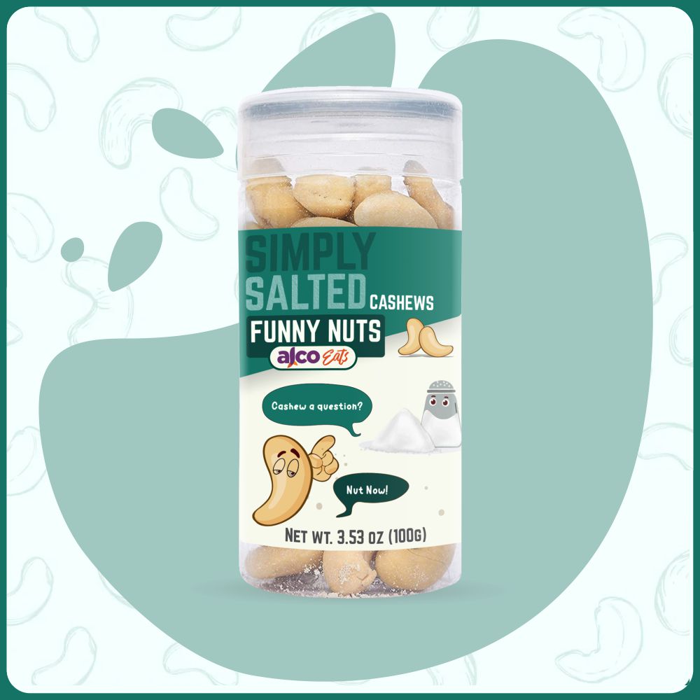 alcoeats Simply Salted Cashews - Jar 3.53 oz