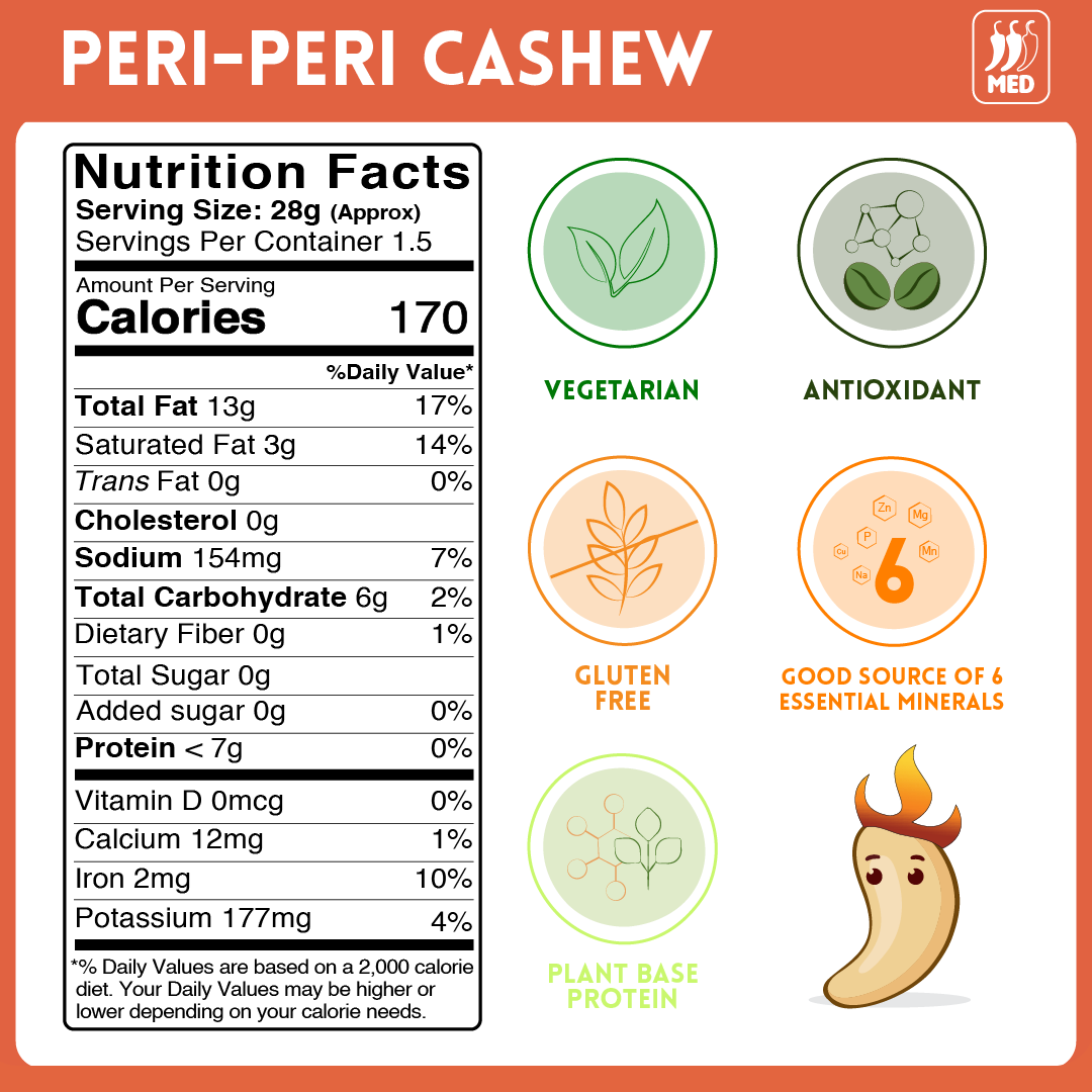 alcoeats Peri Peri Cashews - Nutrition